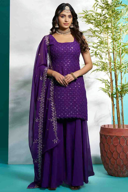 Purple Colour Faux Georgette Stitched Suit VSSS1112897