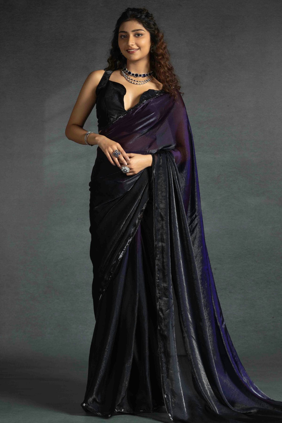 Purple Colour Fendi Satin Silk Ready To Wear Saree VSSD1122029