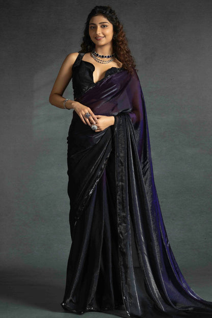 Purple Colour Fendi Satin Silk Ready To Wear Saree VSSD1122029
