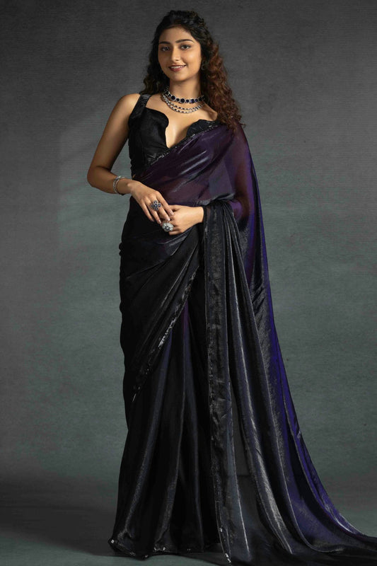 Purple Colour Fendi Satin Silk Ready To Wear Saree VSSD1122029