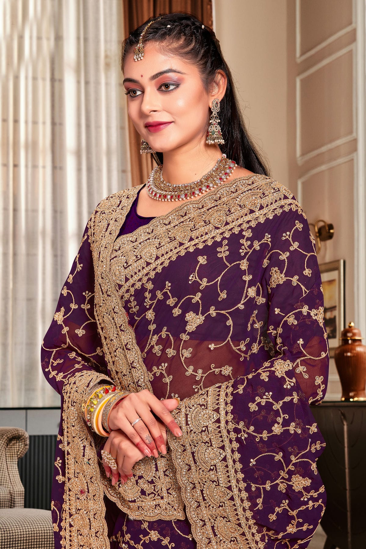 Purple Colour Georgette Designer Saree VSLC1121722