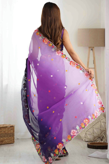 Purple Colour Georgette Embroidery Designer Saree VSSD1113567