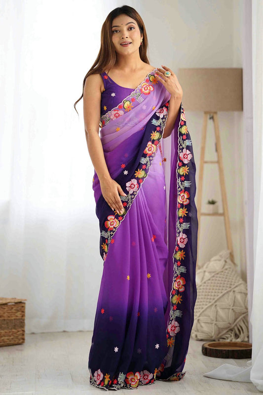 Purple Colour Georgette Embroidery Designer Saree VSSD1113567