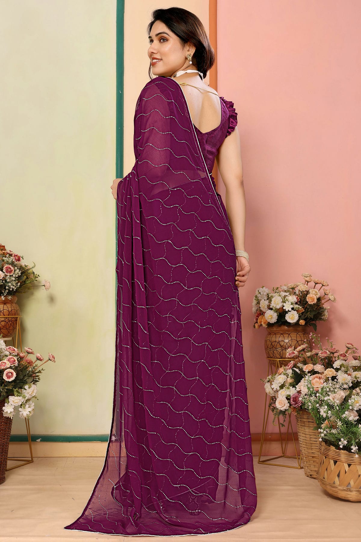 Purple Colour Georgette Saree VSSD1180146