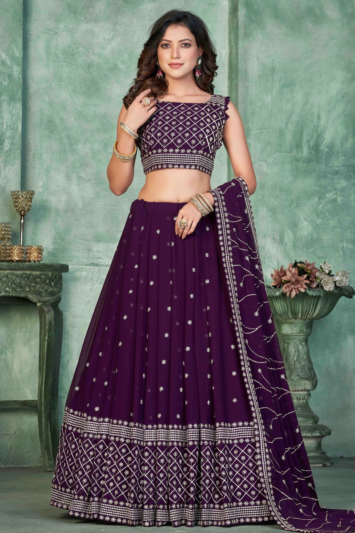 Purple Colour Georgette Semi Stitched Lehenga Choli VSLC1170045