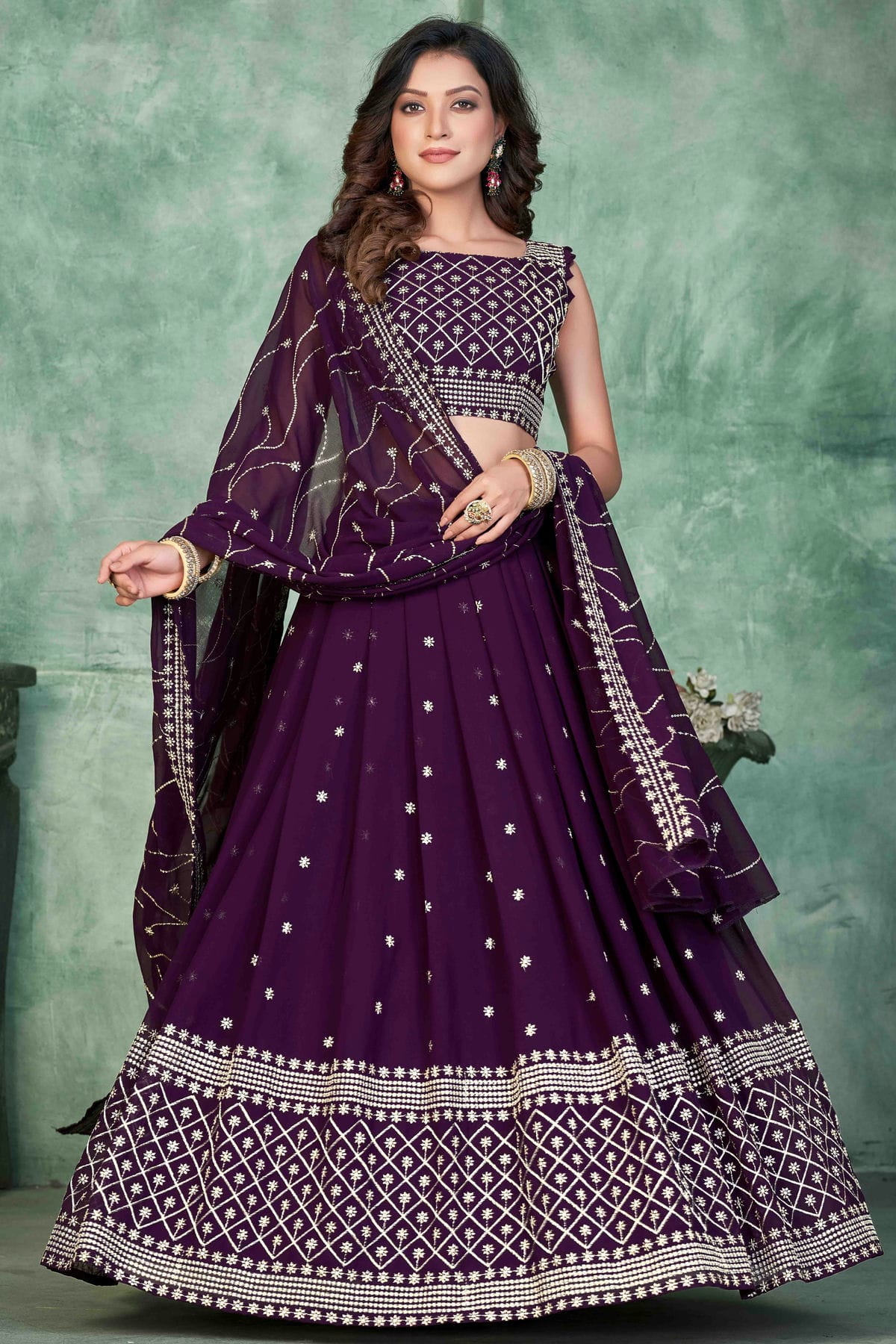 Purple Colour Georgette Semi Stitched Lehenga Choli VSLC1170045
