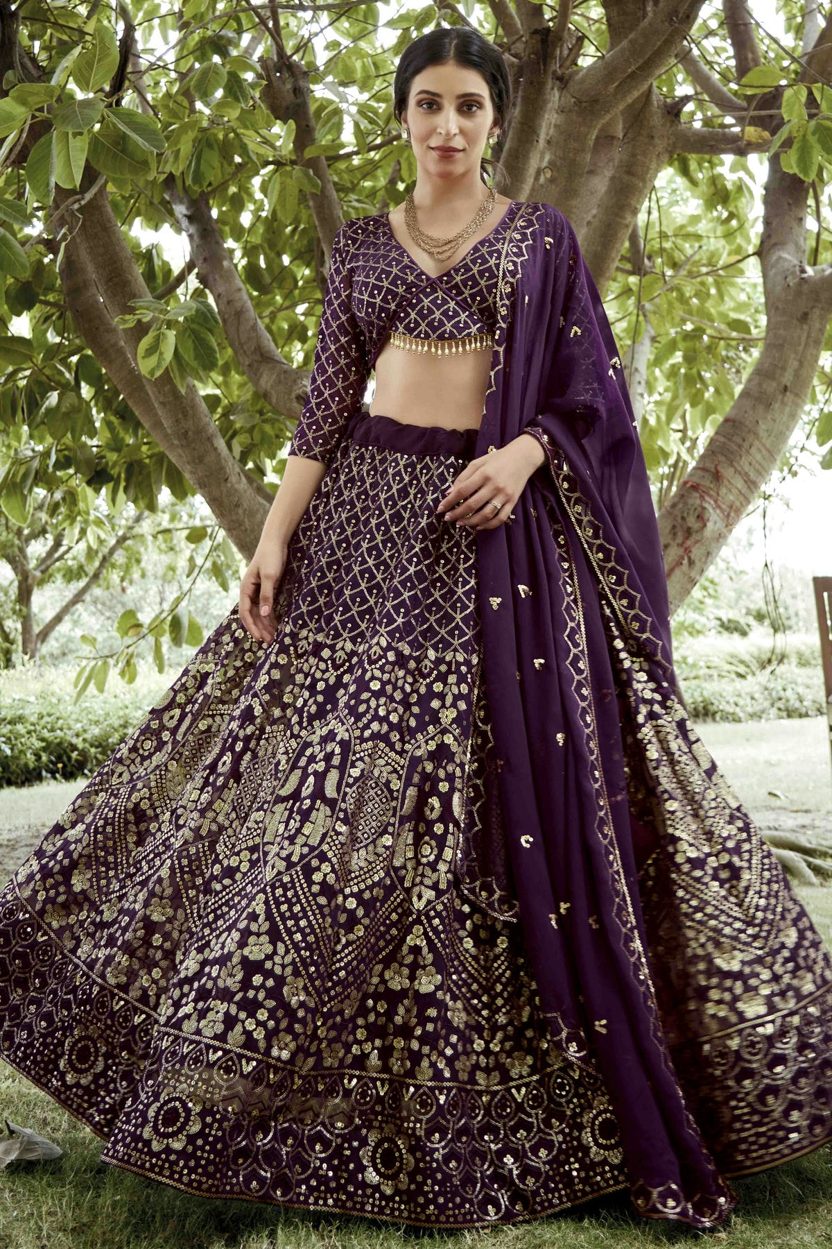 Purple Colour Georgette Semi Stitched Lehenga Choli VSLC1170081