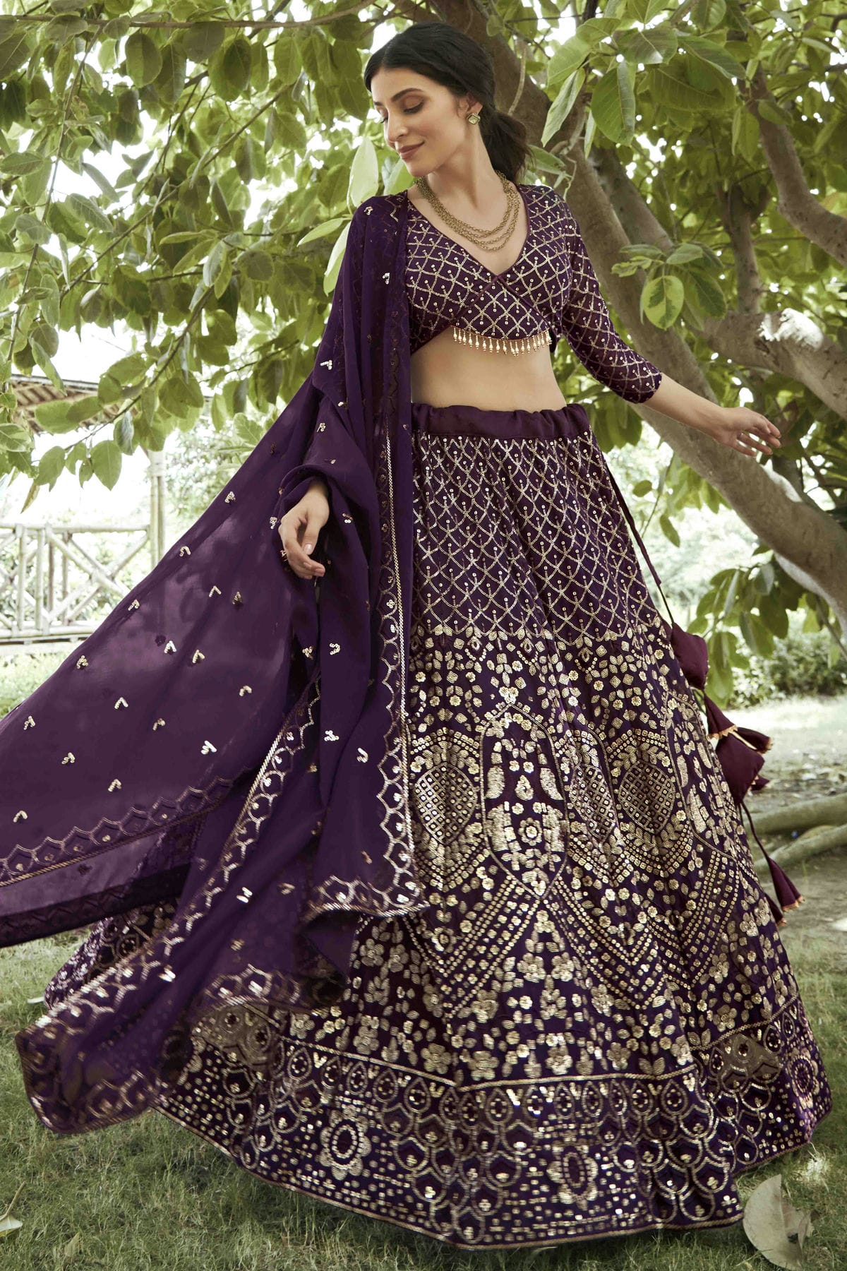 Purple Colour Georgette Semi Stitched Lehenga Choli VSLC1170081