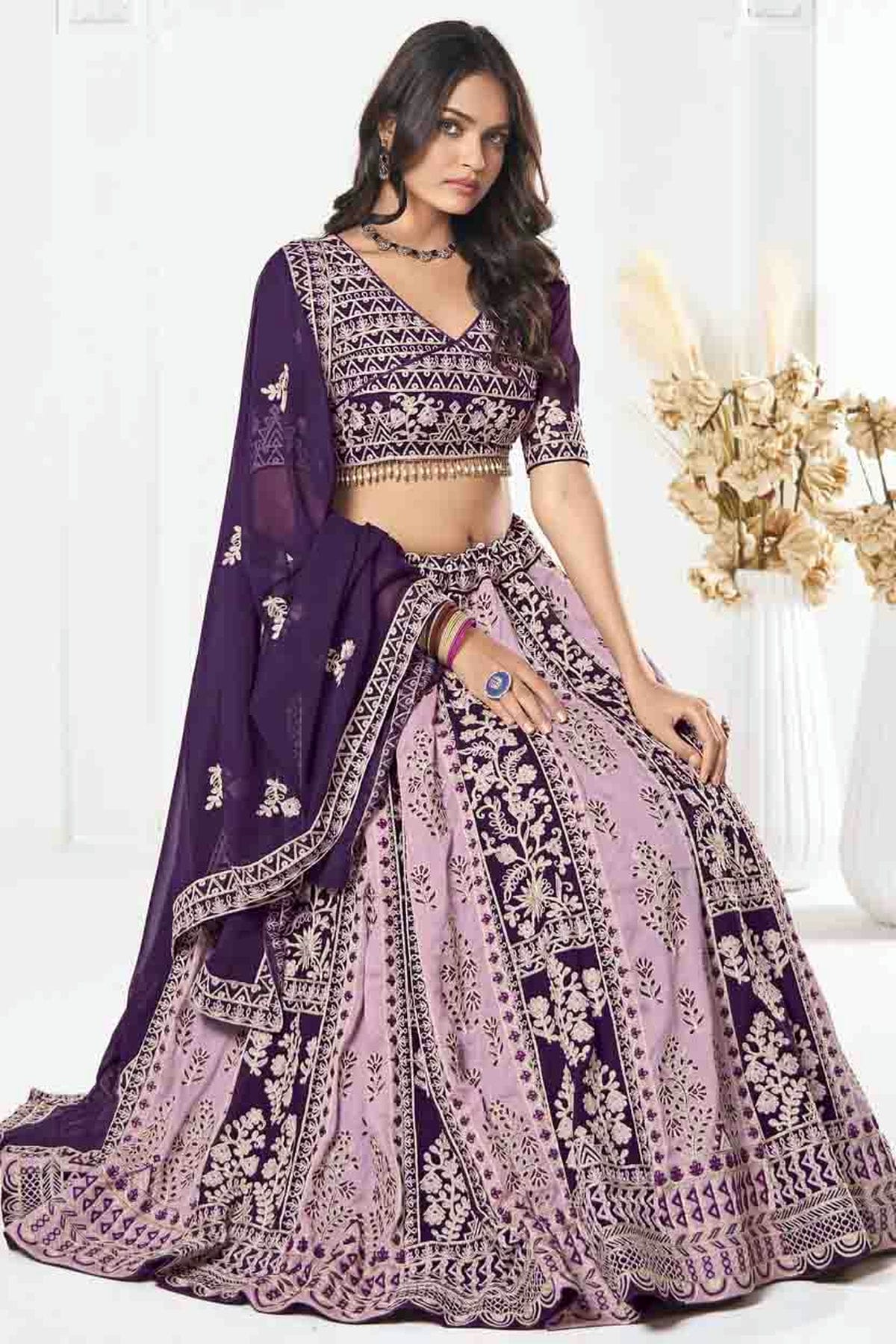 Purple Colour Georgette Semi Stitched Lehenga Choli VSLC1170095