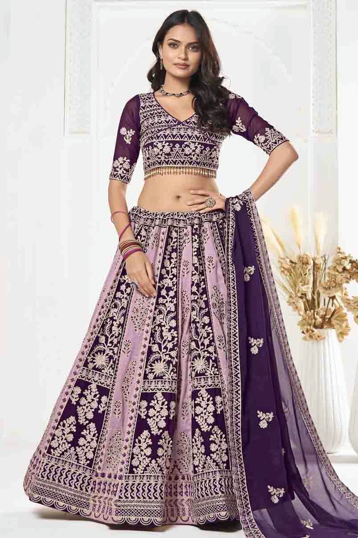 Purple Colour Georgette Semi Stitched Lehenga Choli VSLC1170095