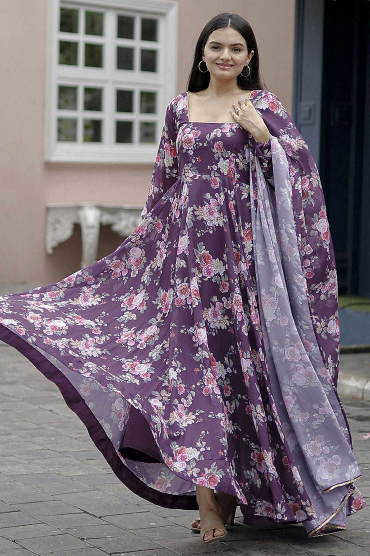 Purple Colour Georgette Stitched Gown VSGW1112327
