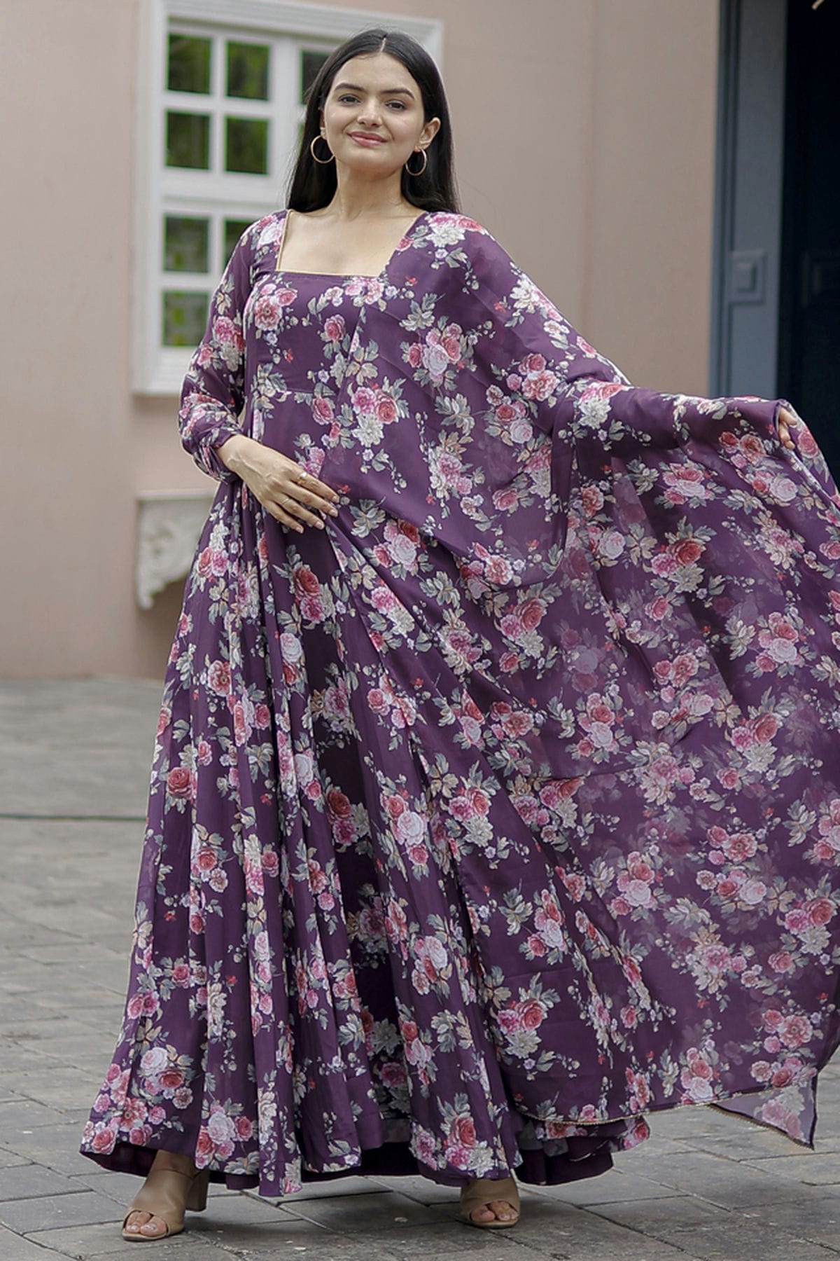 Purple Colour Georgette Stitched Gown VSGW1112327