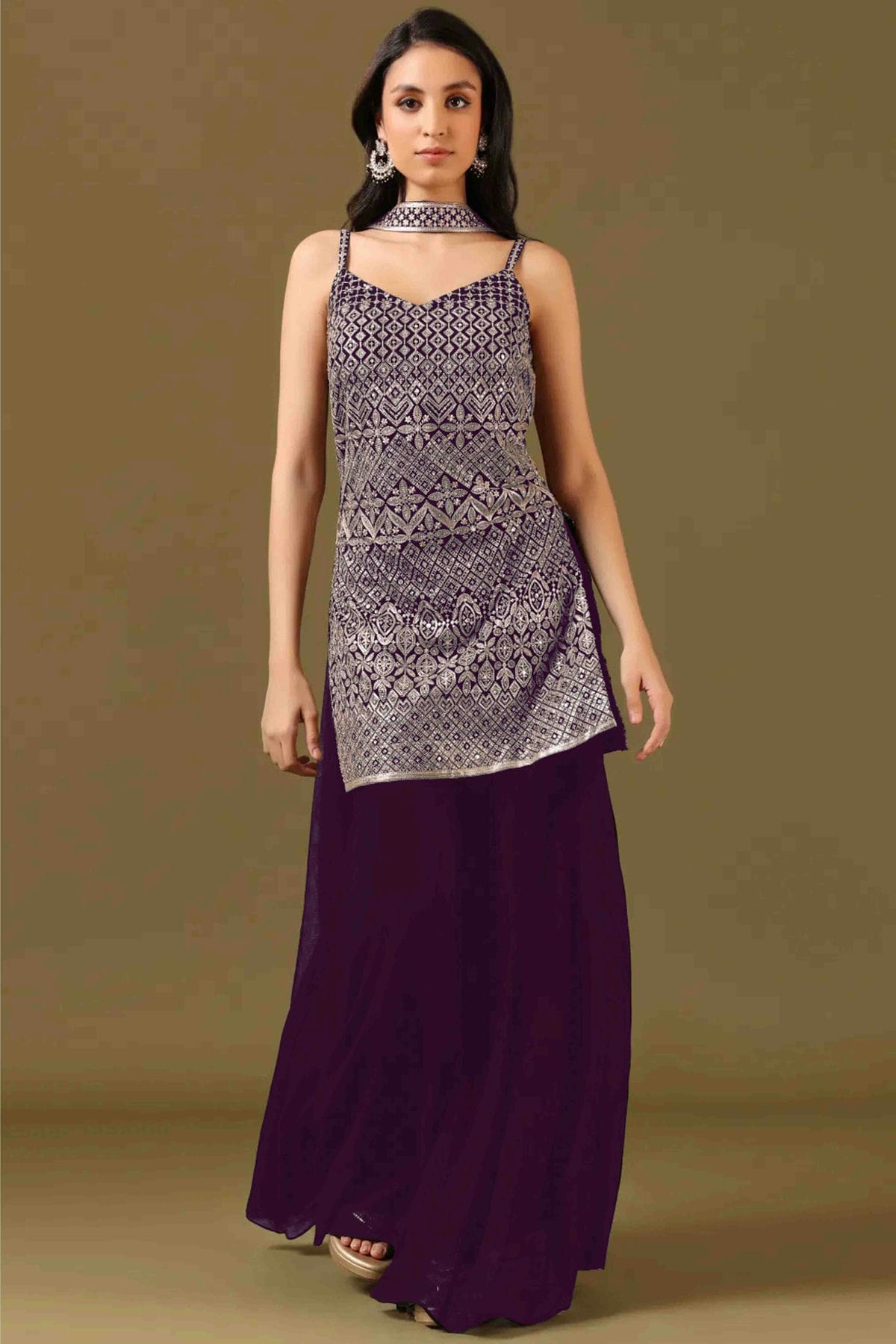 Purple Colour Georgette Stitched Sharara Suit VSSS1140983