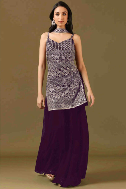 Purple Colour Georgette Stitched Sharara Suit VSSS1140983