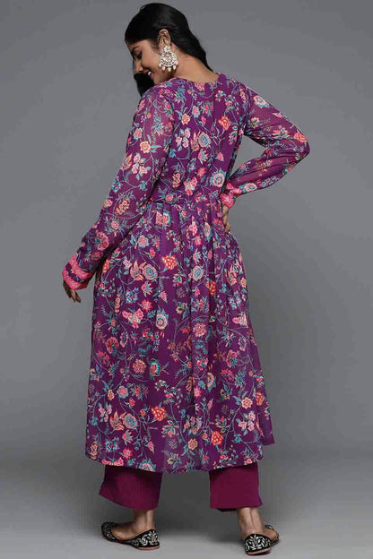 Purple Colour Georgette Stitched Top and Bottom VSSS1113806