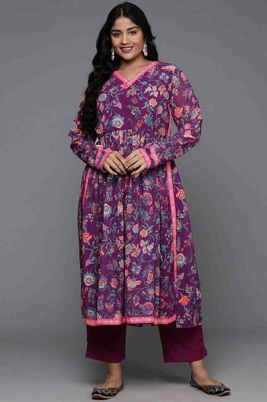 Purple Colour Georgette Stitched Top and Bottom VSSS1113806