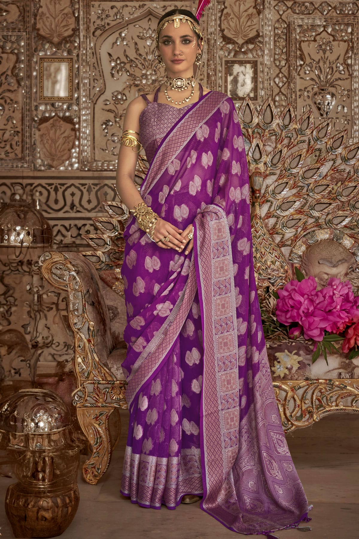 Purple Colour Georgette Traditional Saree