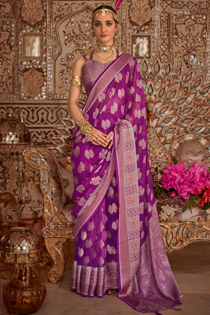 Purple Colour Georgette Traditional Saree
