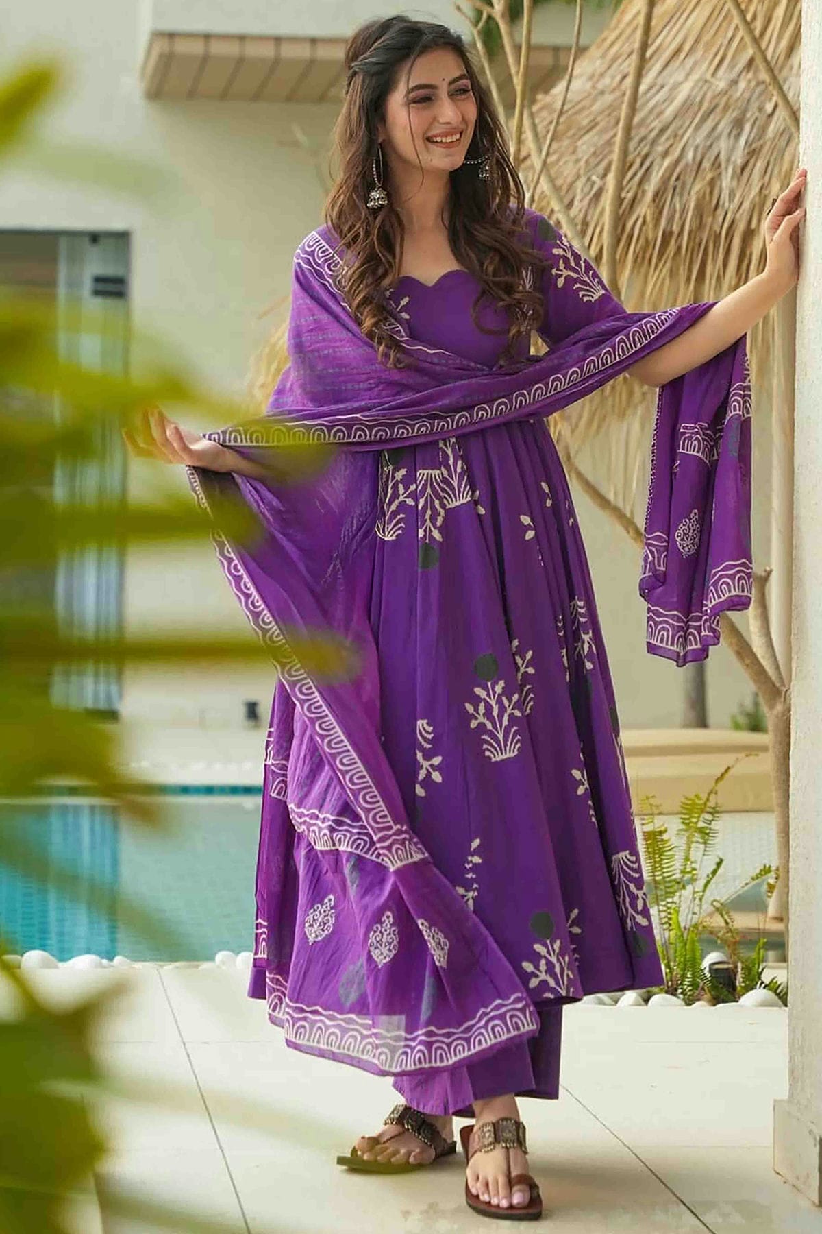 Purple Colour Mal Cotton Stitched Anarkali Suit VSSS1113926