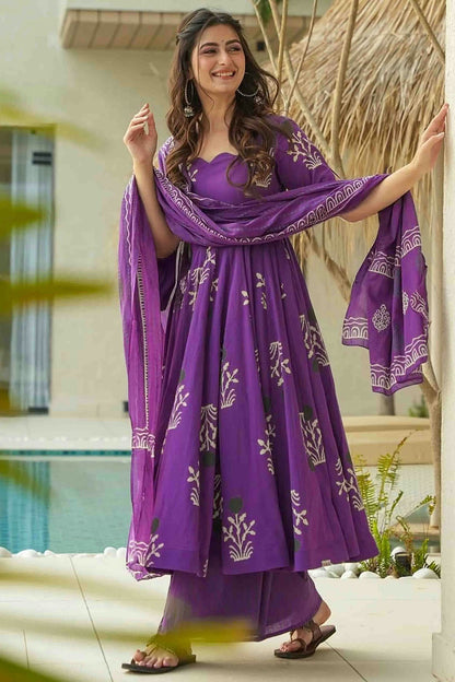 Purple Colour Mal Cotton Stitched Anarkali Suit VSSS1113926