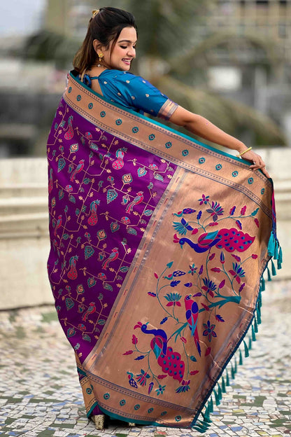 Purple Colour Meenakari Work Soft Silk Paithani Sarees VSSD1113362