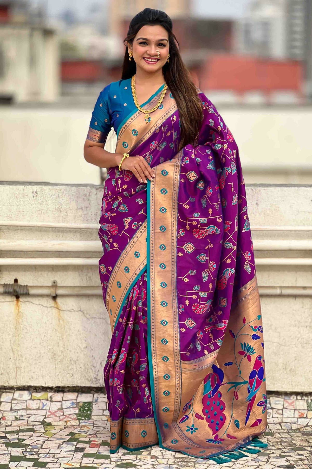 Purple Colour Meenakari Work Soft Silk Paithani Sarees VSSD1113362