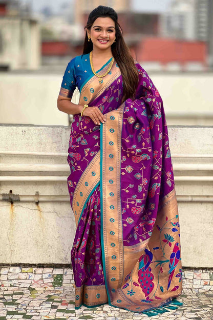 Purple Colour Meenakari Work Soft Silk Paithani Sarees VSSD1113362