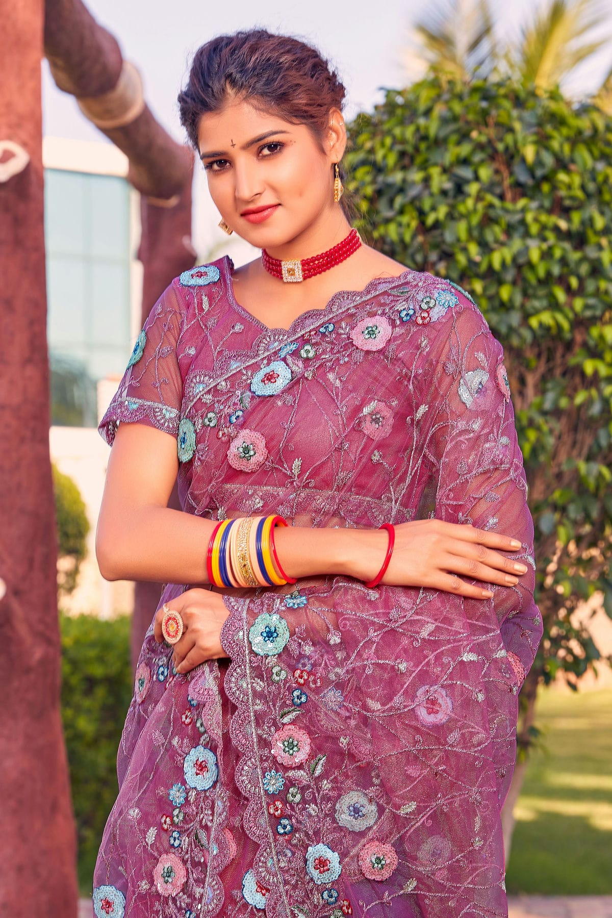 Purple Colour Net Designer Saree VSLC1121357