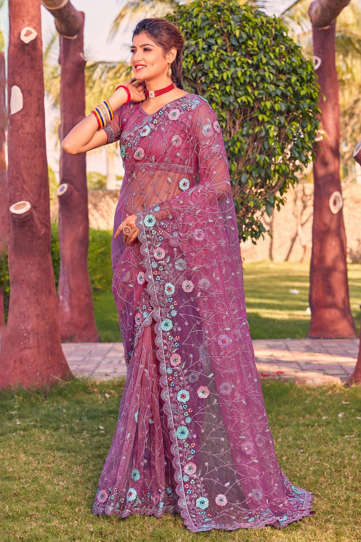 Purple Colour Net Designer Saree