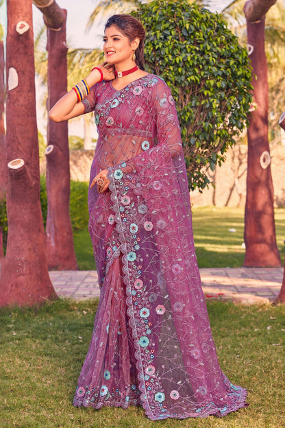 Purple Colour Net Designer Saree