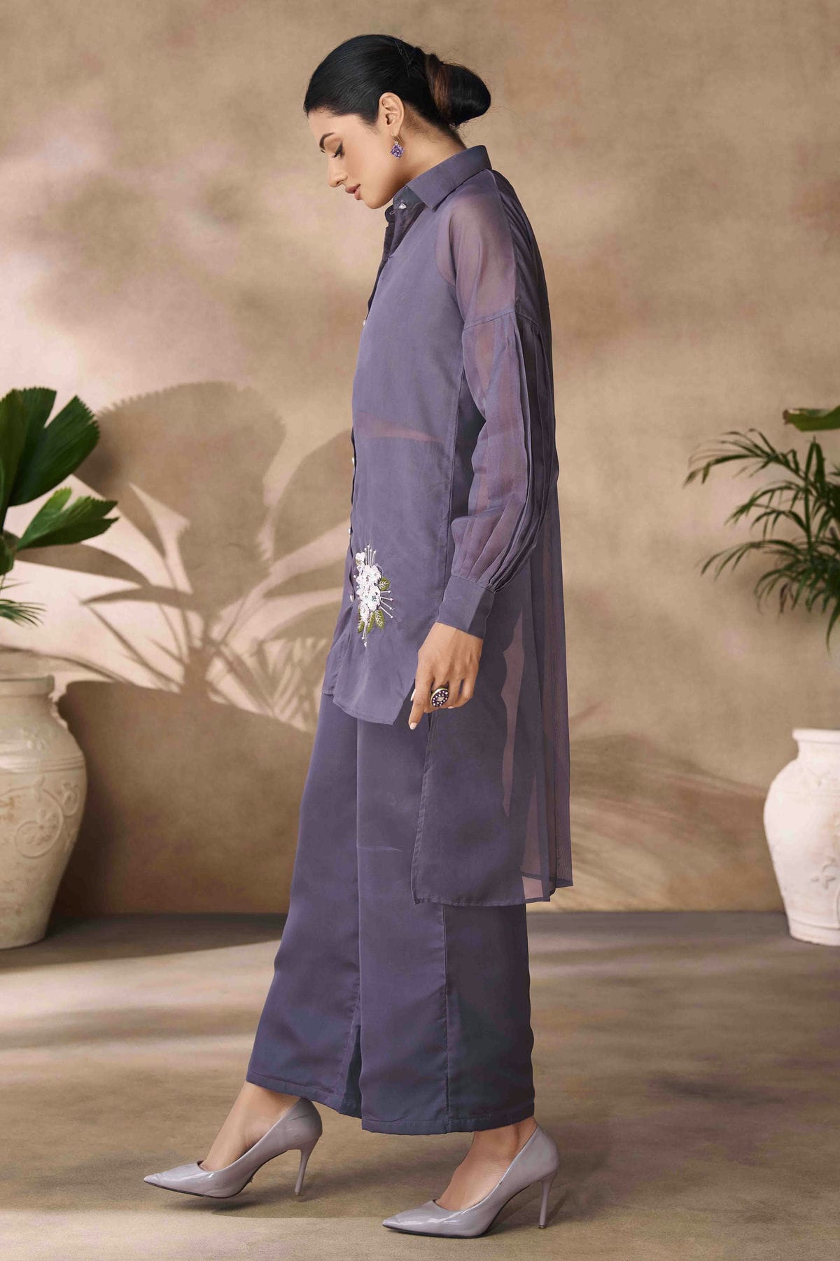 Purple Colour Organza Co-Ord Set VSTP1080952