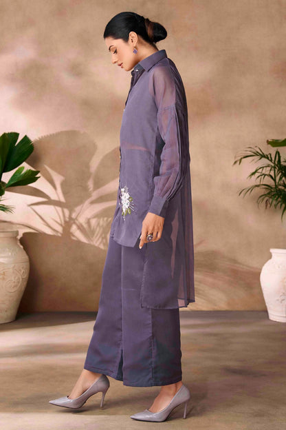 Purple Colour Organza Co-Ord Set VSTP1080952