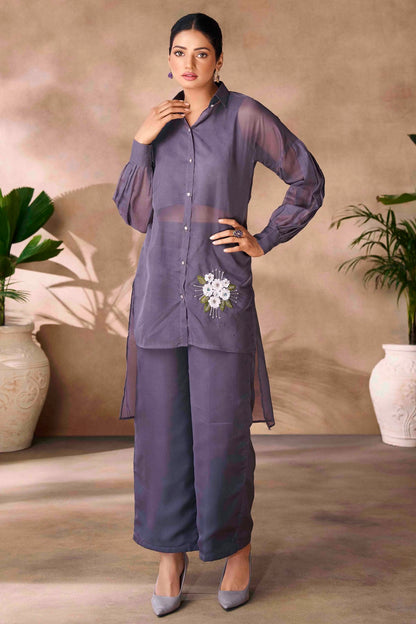 Purple Colour Organza Co-Ord Set VSTP1080952