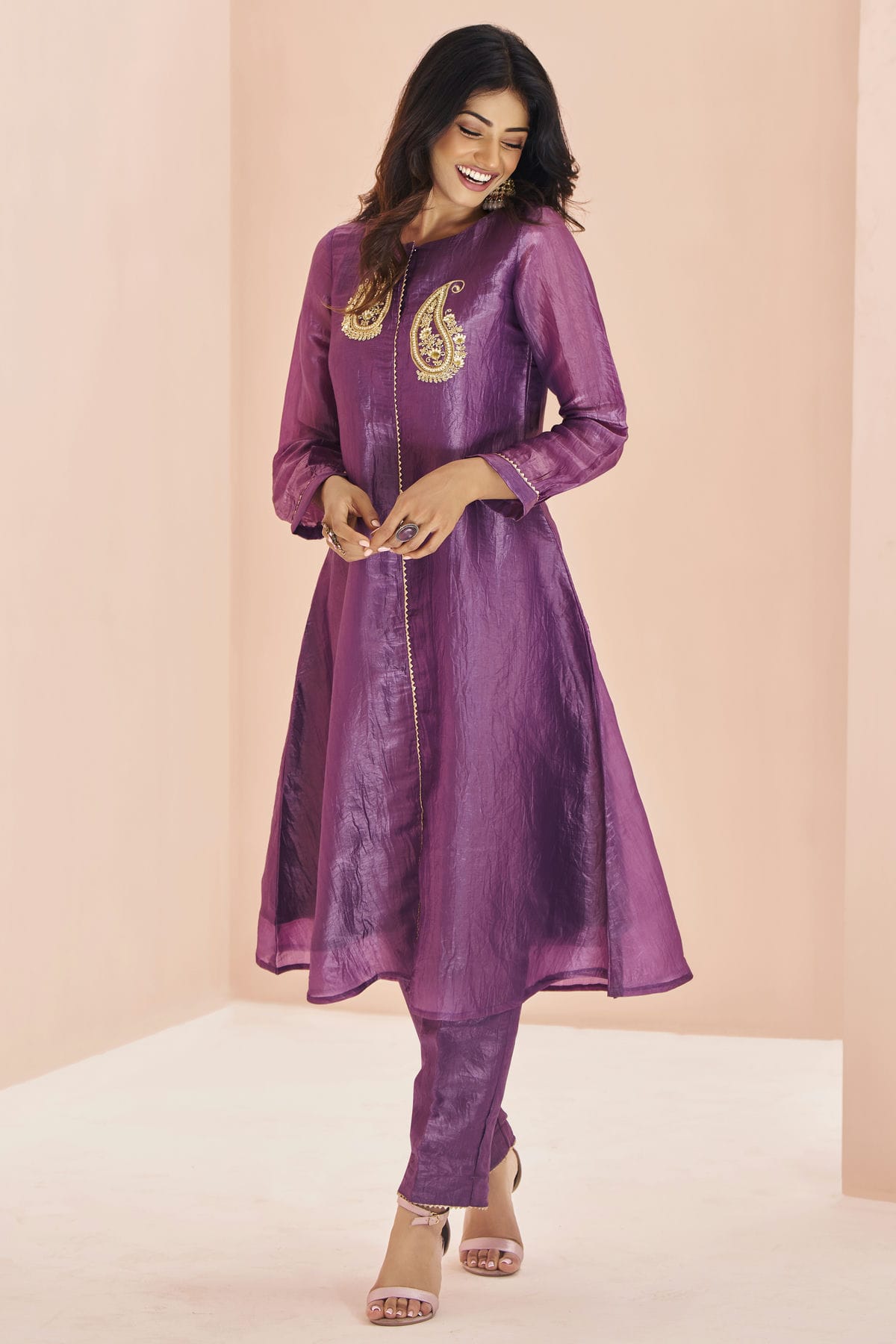 Purple Colour Organza Top and Bottom VSTP1080933