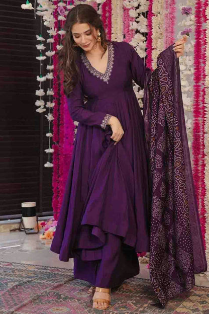 Purple Colour PV Chanderi Embroidery Palazzo Pant Suit VSSS1113643