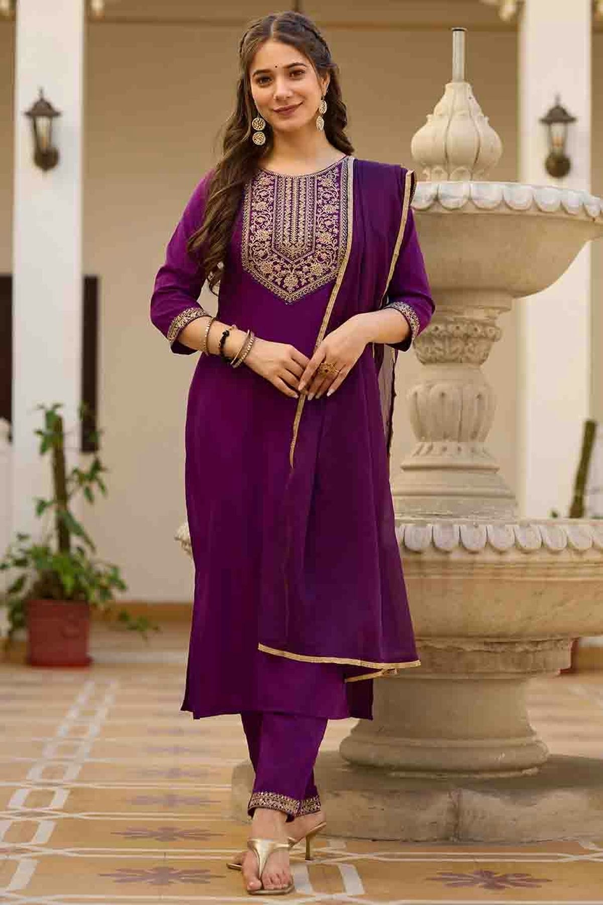 Purple Colour Rayon Stitched Pant Style Suit VSSS1113789