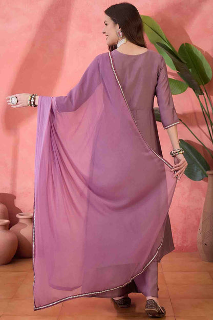 Purple Colour Roman Silk Stitched Palazzo Pant Suit VSSS1113916