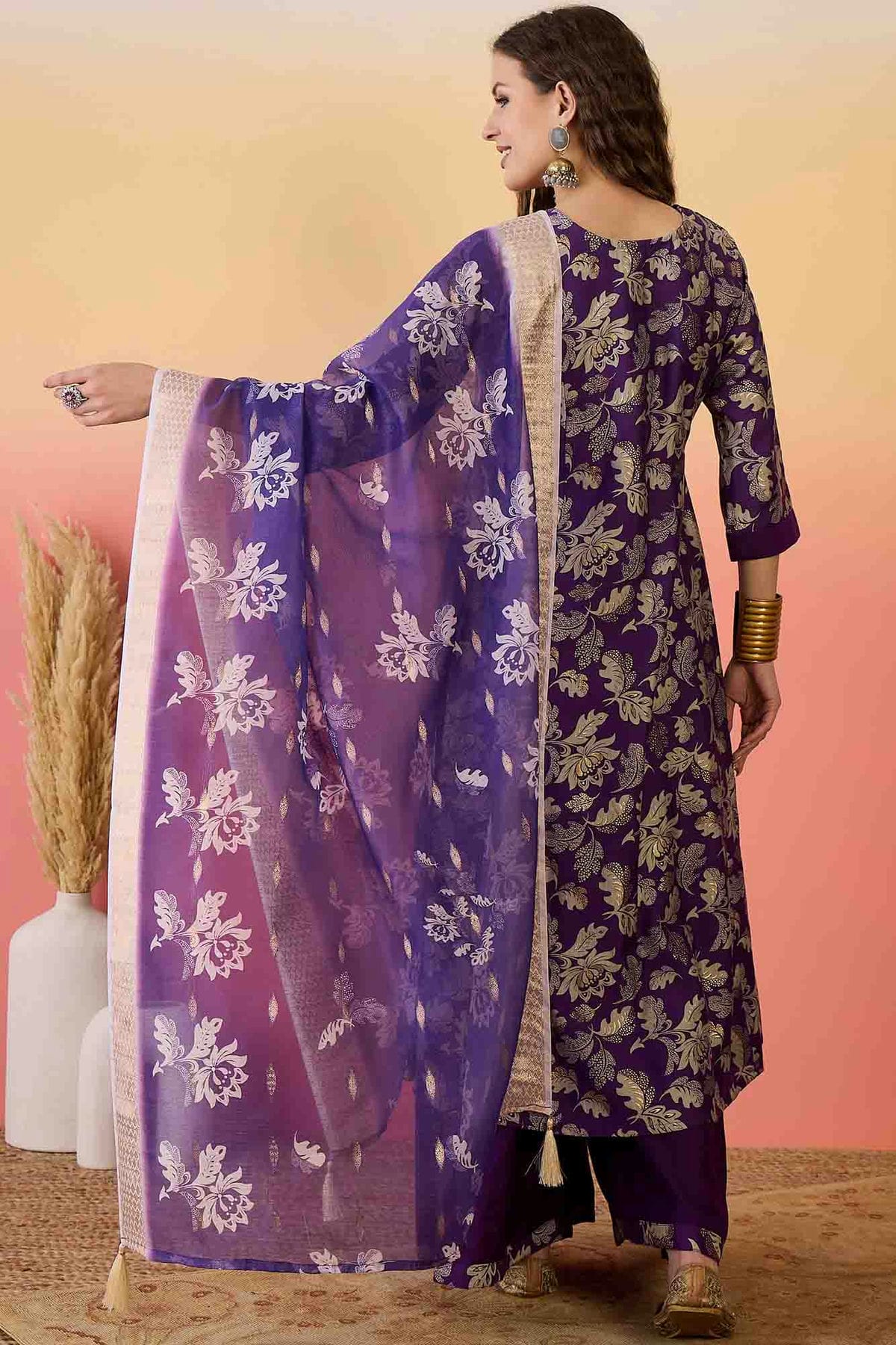 Purple Colour Roman Silk Stitched Palazzo Pant Suit VSSS1113927