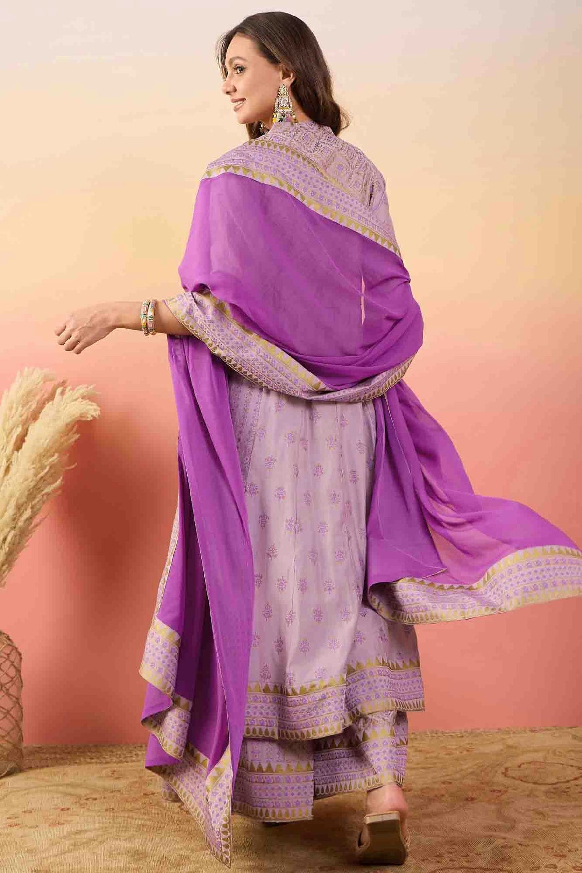 Purple Colour Roman Silk Stitched Palazzo Pant Suit VSSS1113936