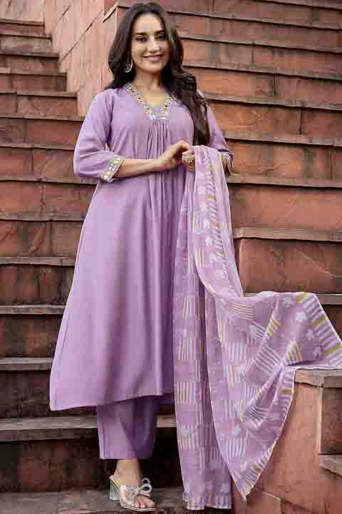 Purple Colour Roman Silk Stitched Pant Style Suit VSSS1113905