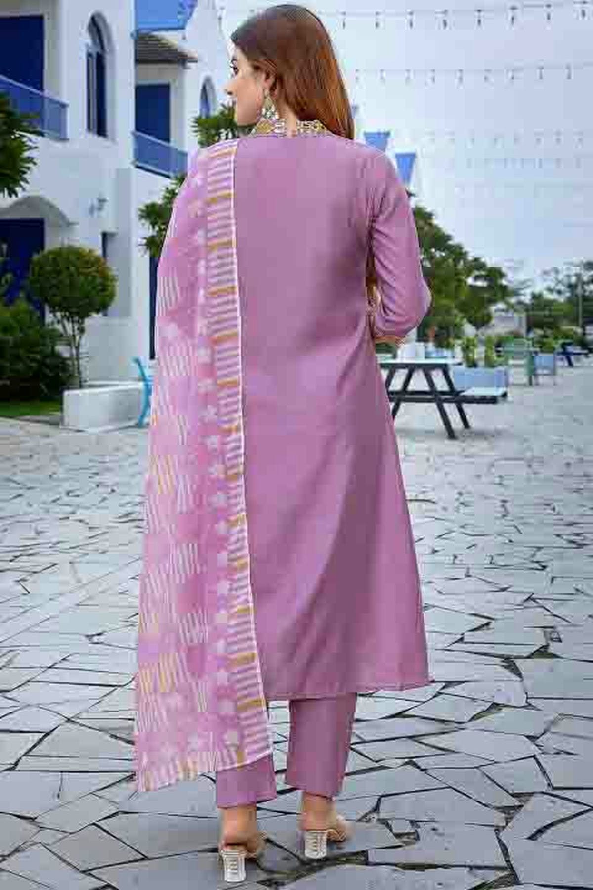 Purple Colour Roman Silk Stitched Pant Style Suit VSSS1113907