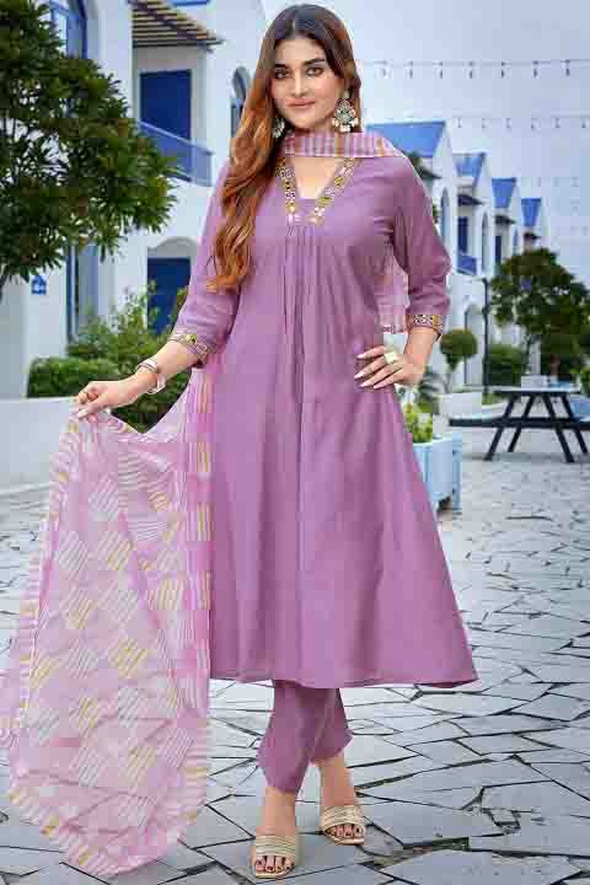 Purple Colour Roman Silk Stitched Pant Style Suit VSSS1113907