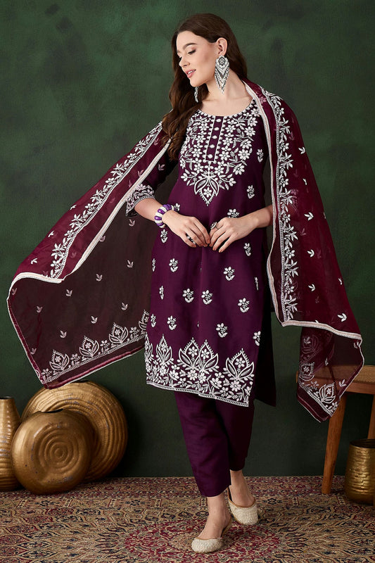 Purple Colour Roman Silk Stitched Salwar Suit