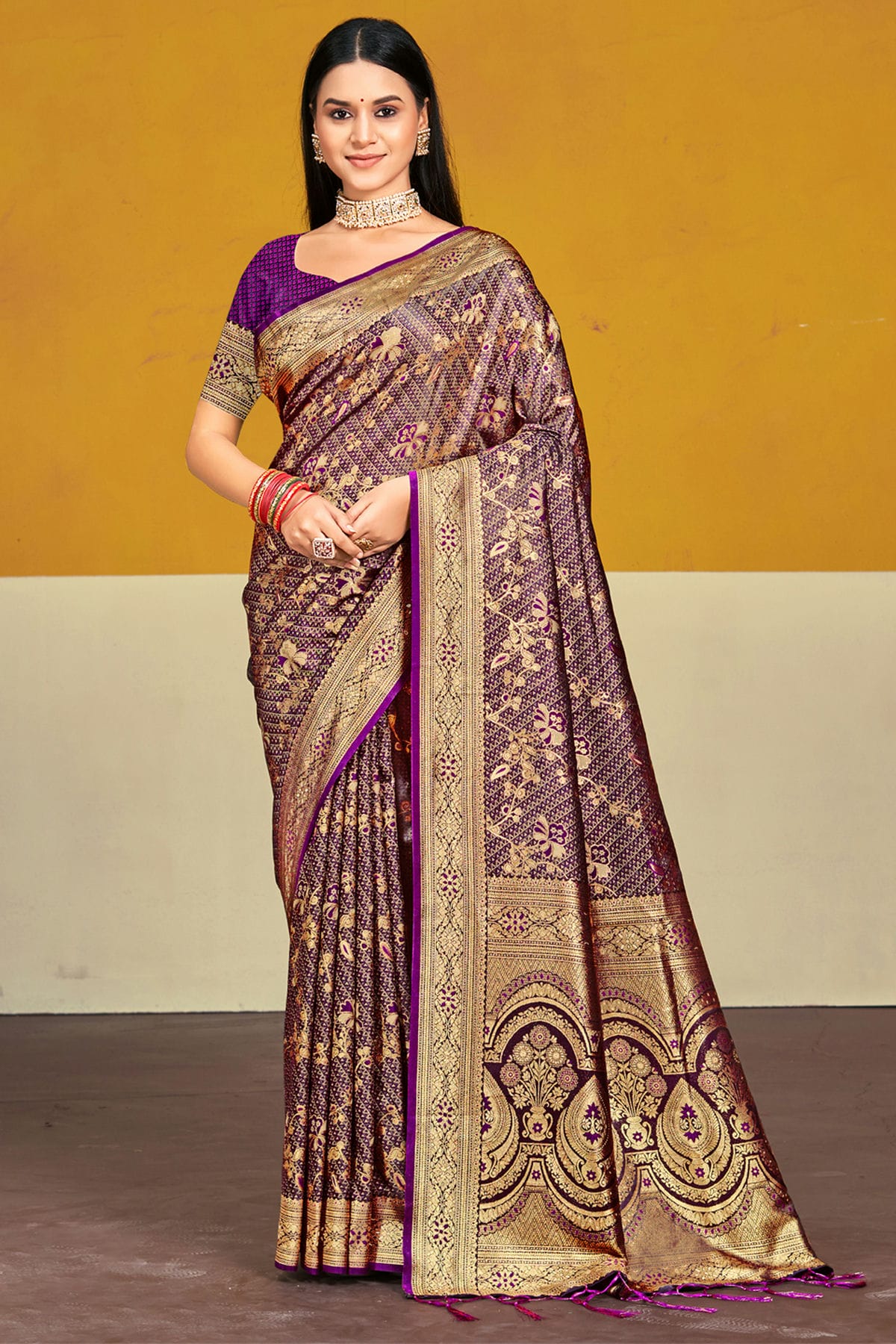 Purple Colour Satin Silk Traditional Saree