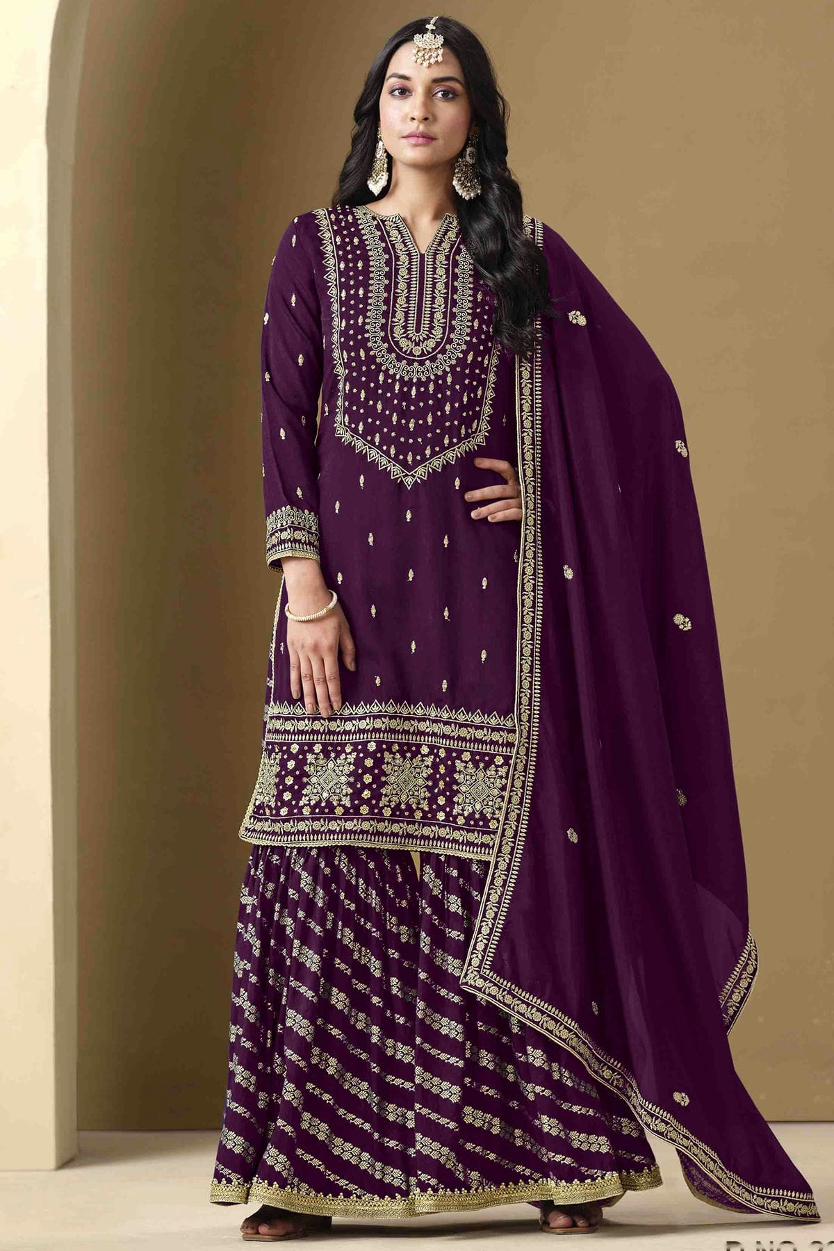 Purple Colour Semi Stitched Art Silk Palazzo Pant Suit VSSM1050752