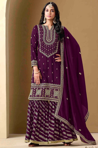 Purple Colour Semi Stitched Art Silk Palazzo Pant Suit VSSM1050752