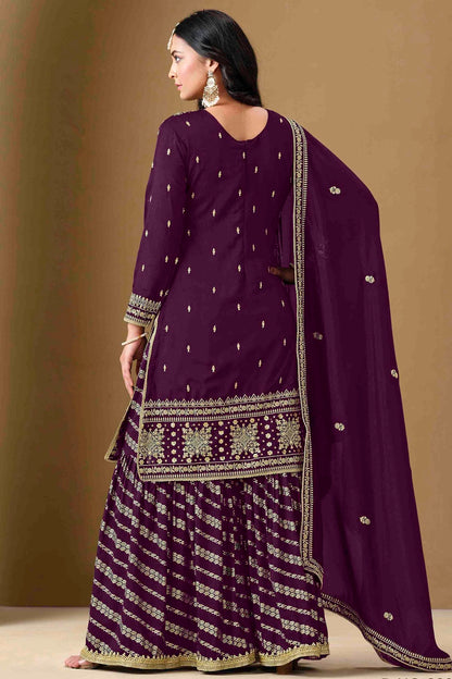 Purple Colour Semi Stitched Art Silk Palazzo Pant Suit VSSM1050752