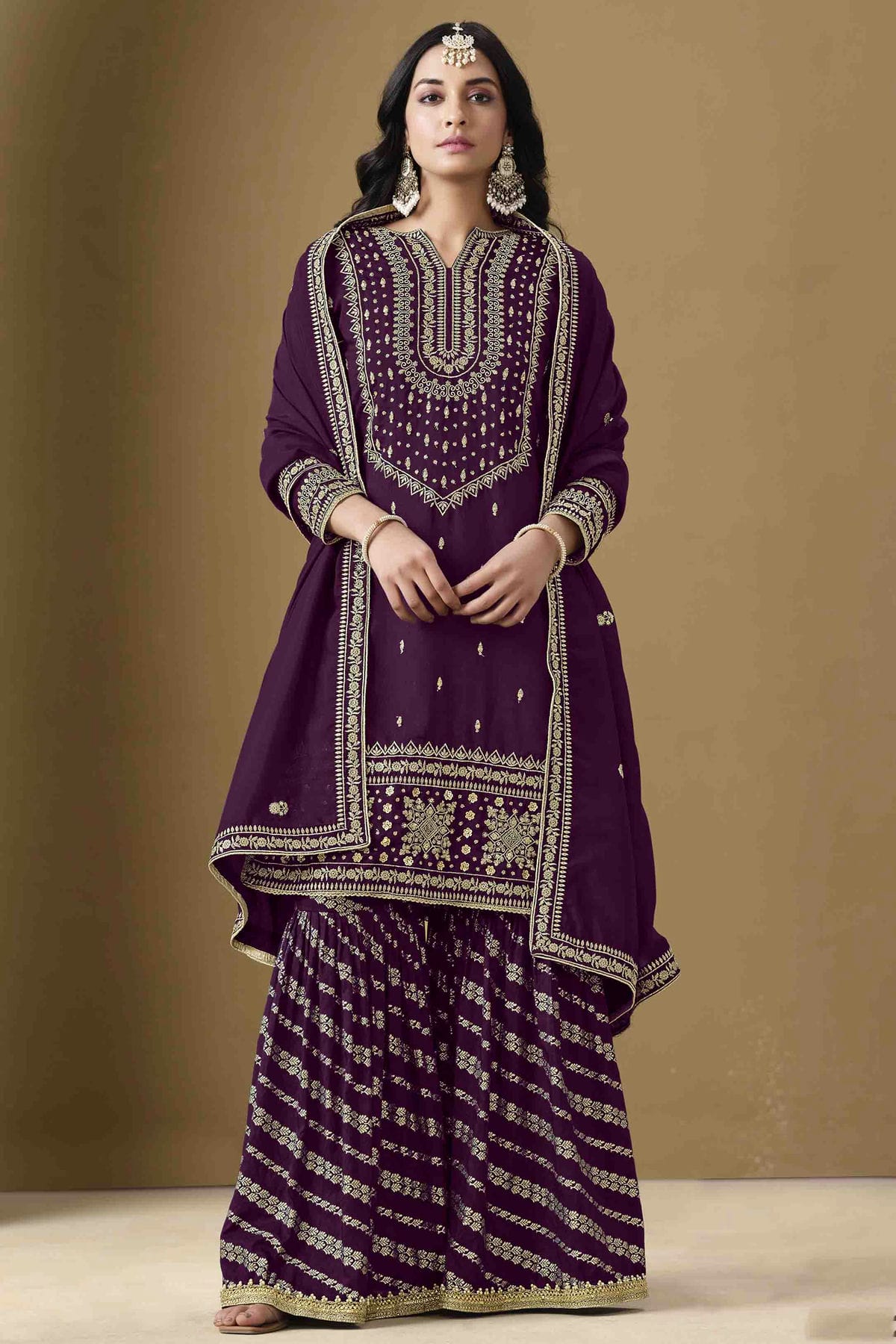 Purple Colour Semi Stitched Art Silk Palazzo Pant Suit VSSM1050752