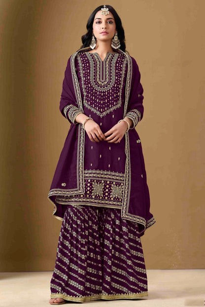 Purple Colour Semi Stitched Art Silk Palazzo Pant Suit VSSM1050752