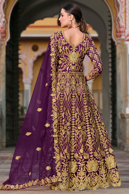 Purple Colour Semi Stitched Butterfly Net Anarkali Suit VSSM1140650